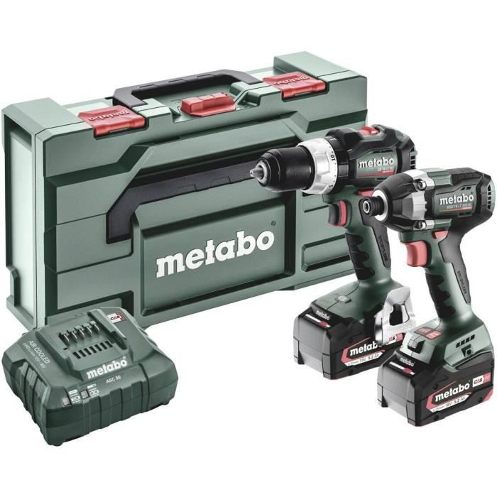 Perceuse visseuse à percussion sans fil Metabo SBLTBL+SSDLT200BL 2 batteries Chargeur inclus Bois