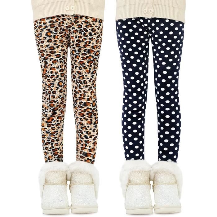 Leggings Polaire Chaud Imprime Hiver Fille Lot de 2 Pantalon noir Noir Cdiscount Pret a Porter