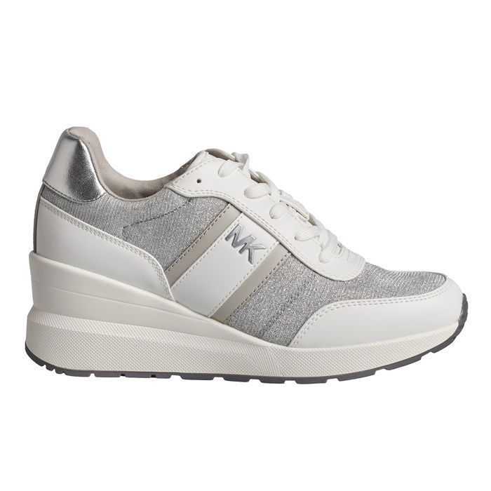 Michael Kors Baskets Mabel en cuir et maille pour femme avec chaîne brillante 43S4MBFSBD-Blanc-argent