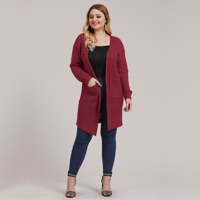 Manteau Femmes Grande Taille A Tricoter Cape Decontractee Manteau Blouse Kimono Veste Cardigan Mjj90916296rdxl Fan Rouge Achat Vente Gilet Cardigan Cdiscount