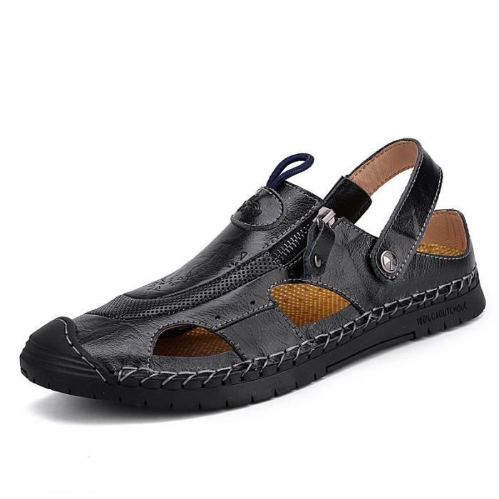 Sandales Femme Orthopédiques Confortables été - Cuir PU, Semelle Antidérapante - Pour Pieds Larges - Avec Bandes Réglables Scratch - Taille Disponible Jusqu'au 41
