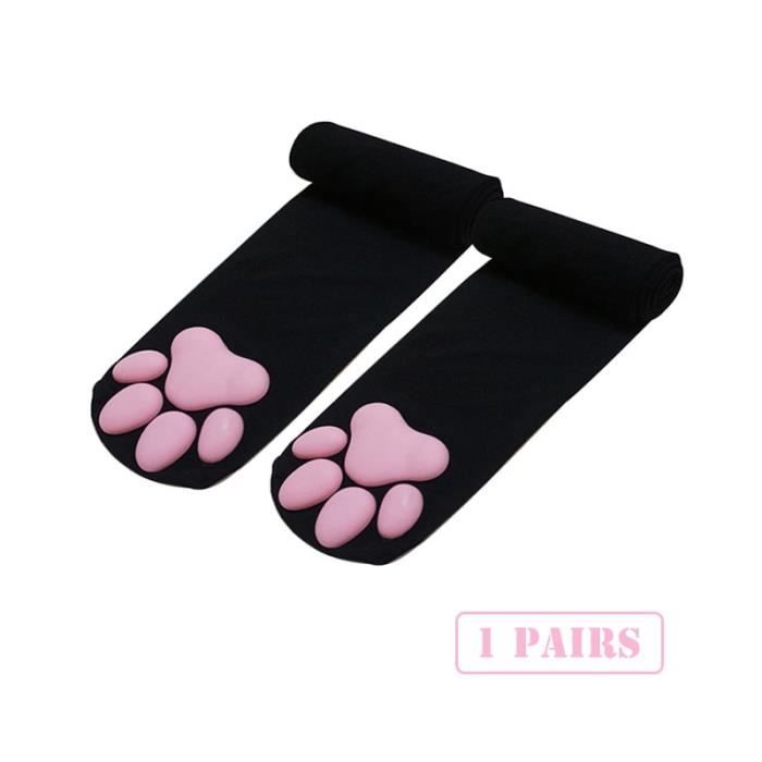 paloli Chaussettes hautes pour femme et fille avec motif de patte de chat rose 