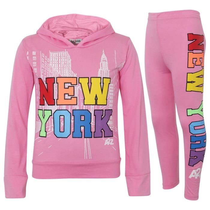 Enfants Filles Crop & Legging New York Imprimé Encapuchonné Haut & Bas Tenue Vêtements Ensembles