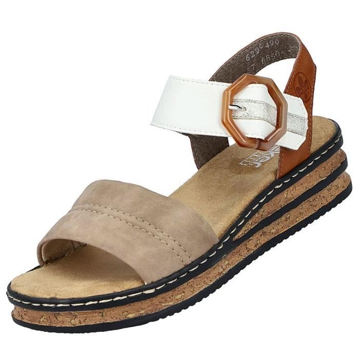 Sandales compensees RIEKER pour femmes Marron Talon compense de 4 cm Marron Cdiscount Chaussures