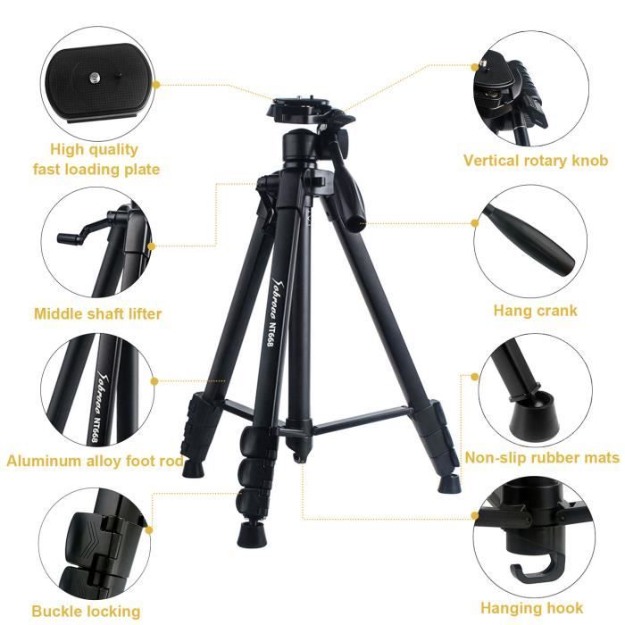 Trépied ultraléger 152 cm pour voyage professionnel portatif léger avec tête panoramique pour caméra DSLR DV Canon Nikon Sony (Noir)