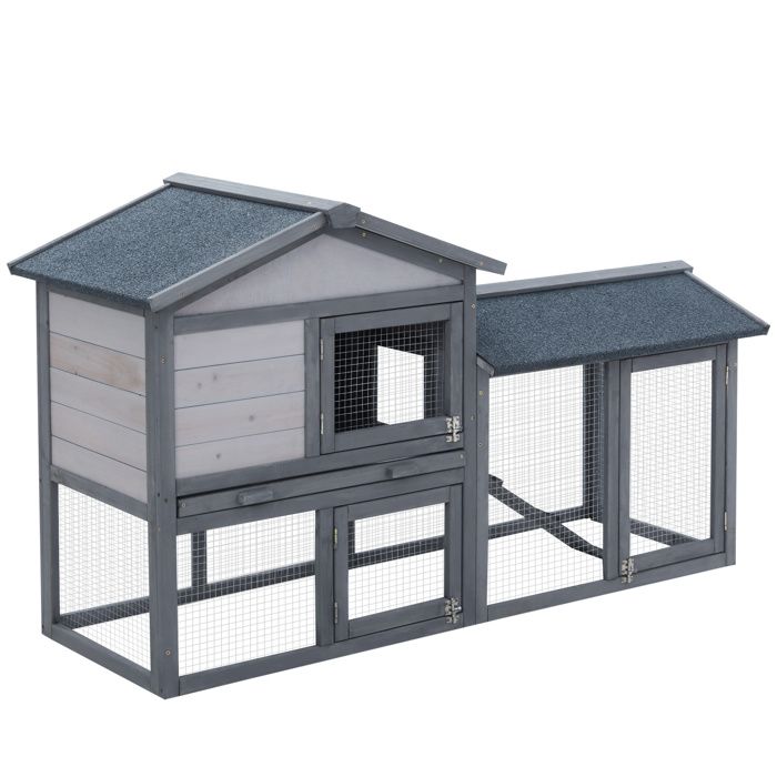 clapier PawHut Bois de pin 147x54x84cm Gris