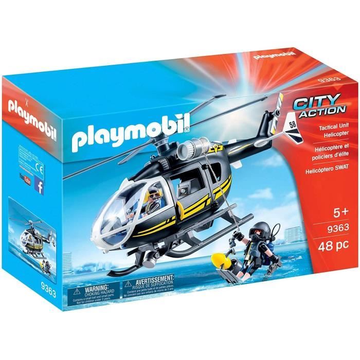 PLAYMOBIL - City Action - Hélicoptère et policiers d'élite - 48 pièces - Mixte - A partir de 5 ans