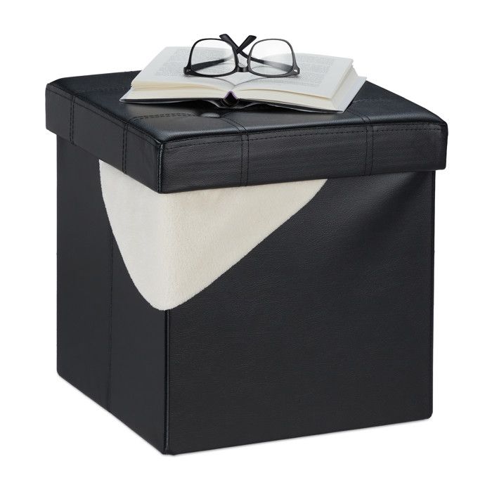 Relaxdays Pouf de rangement tabouret pliable rembourré similicuir 40 litres cube HxLxP 38 x 37 x 37 cm noir