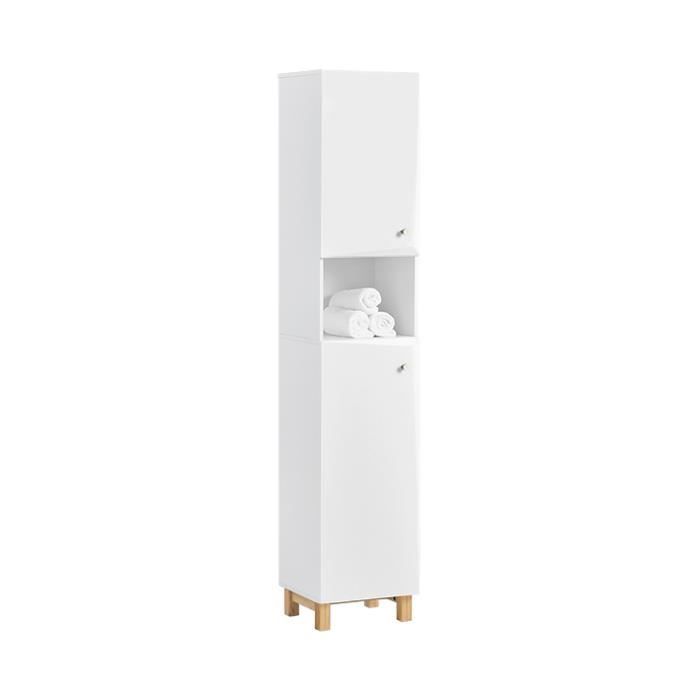 sobuy bzr91-w meuble colonne de salle de bain avec 6 compartiments de rangement sur pieds l34cm x p30cm x h170.5cm – blanc