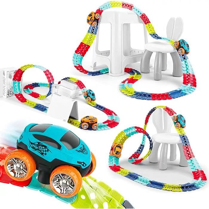 Circuit Train Blue La Loco , Train Lumineux Avec Rails Flexibles, Modulables Et Accessoires[u152