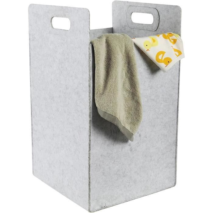 2 Paniers à Linge En Feutre CYEER - 60L Pliables - Rangement Linge, Jouets - Noir - 57.5x24x30cm
