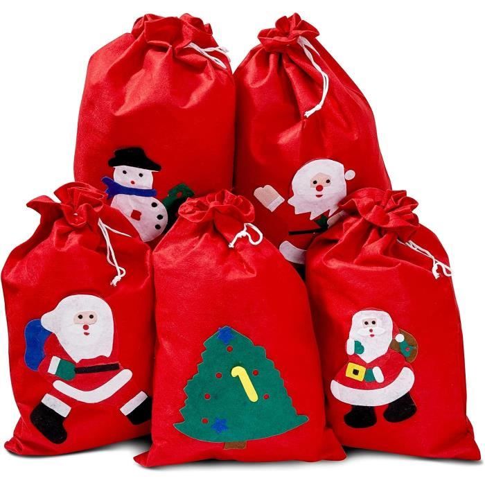 Sacs à Vin De Noël – Lot De 6 Avec Poignées Corde, Motifs Festifs Assortis, Parfait Pour Emballer Vos Bouteilles En Cadeau (35x13 Cm) - 7