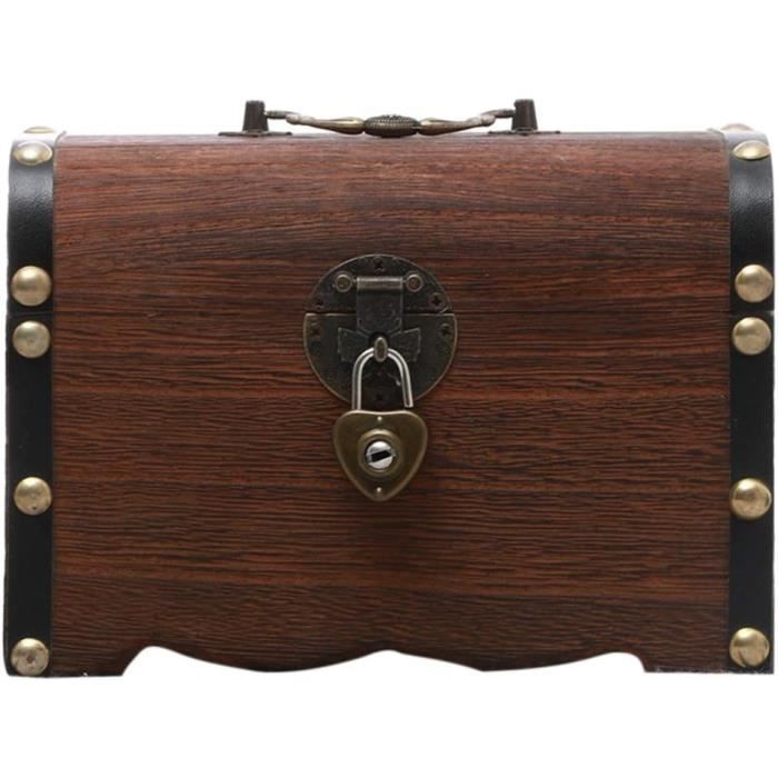 Coffre Au Trésor En Bois Avec Serrure Et Clé – Style Rétro, Pour Rangement Ou Décoration, 14.5x10x9.5 Cm