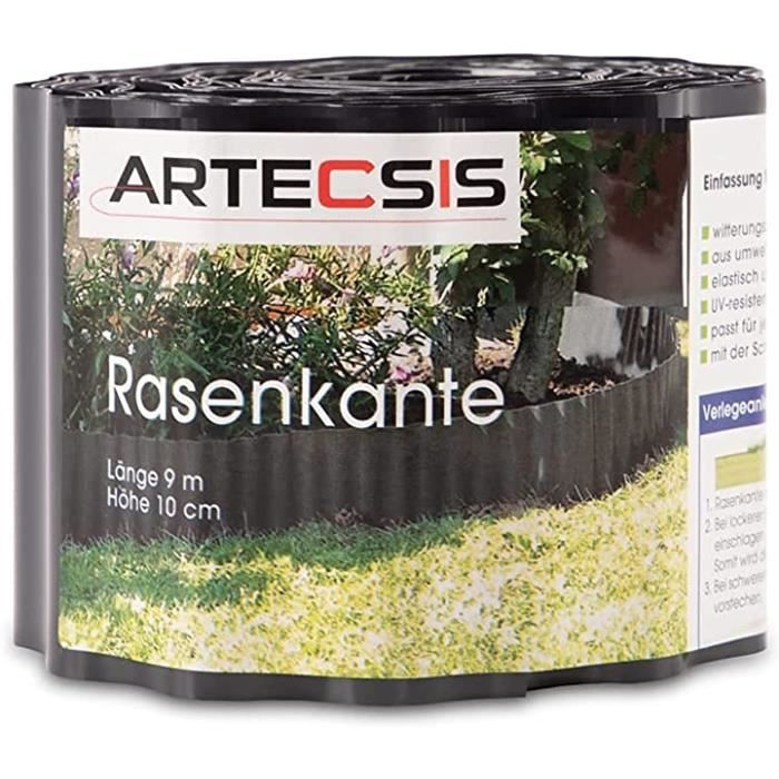 ARTECSIS Lot De 3 Bordures Jardin Plastique 9m X 15cm Anthracite - Flexible, Délimitation Pelouse Allées Parterres