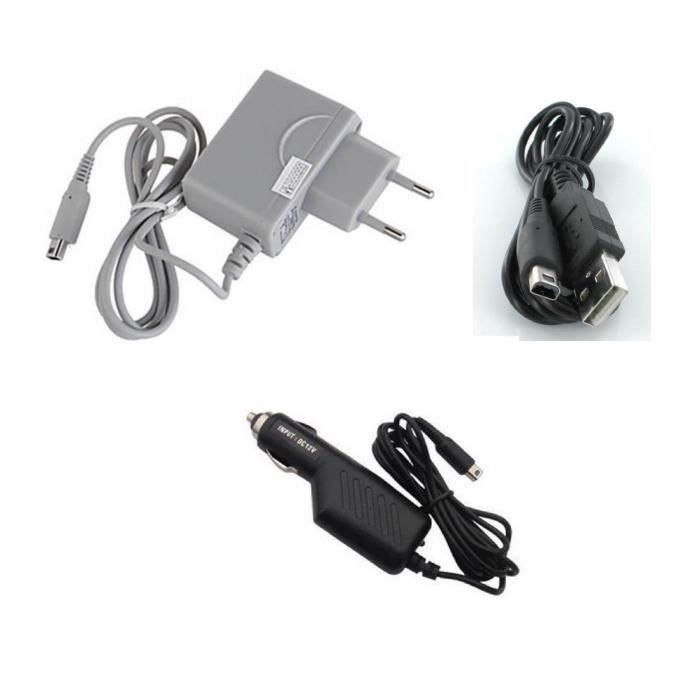 Chargeur secteur + allume cigare + USB pour Nintendo DSI DSI 2DS 3DS 3DS New 3DS New 2DS 1 mètre