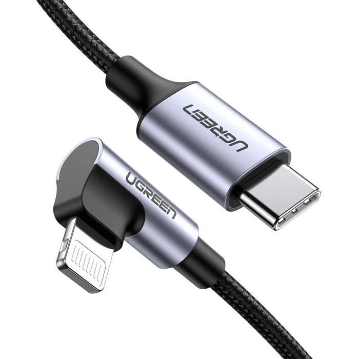 UGREEN 1M Câble Lightning USB C Coudé Certifié MFi Nylon Tressé Power  Delivery Compatible avec iPhone 12 Pro Max 11 Pro Max - Cdiscount Téléphonie