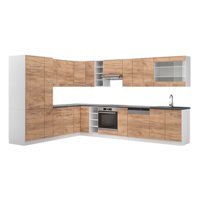 Vicco Cuisine en angle Chêne lambris/anthracite 347x257cm , PT Marbre