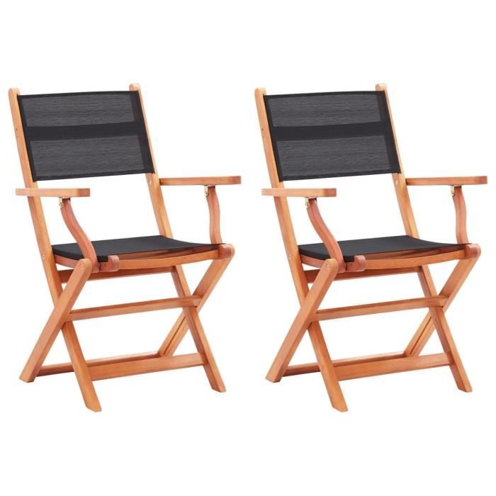 vidaXL Chaises pliables Lot de 2 Eucalyptus textilène - vue 2