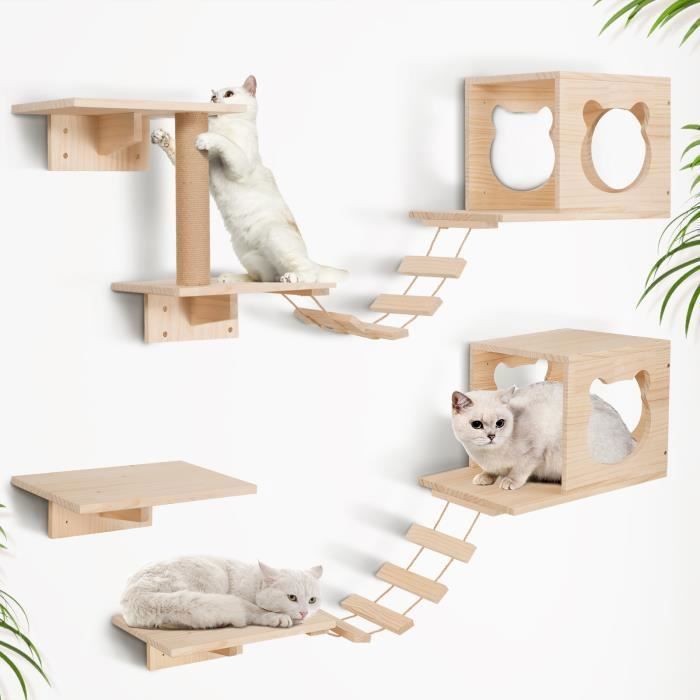 Meilleurs prix pour VINTEKY®Mur d'escalade pour chat，Griffoir， Plateforme，Échelle，Nid de chat en bois，Espace d'Activités pour chat，Bois