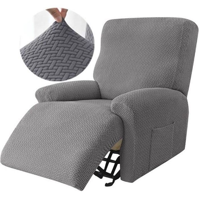 Fauteuil Relax Housse 1 Pièce Jacquard Housse de Canapé Extensible Gris