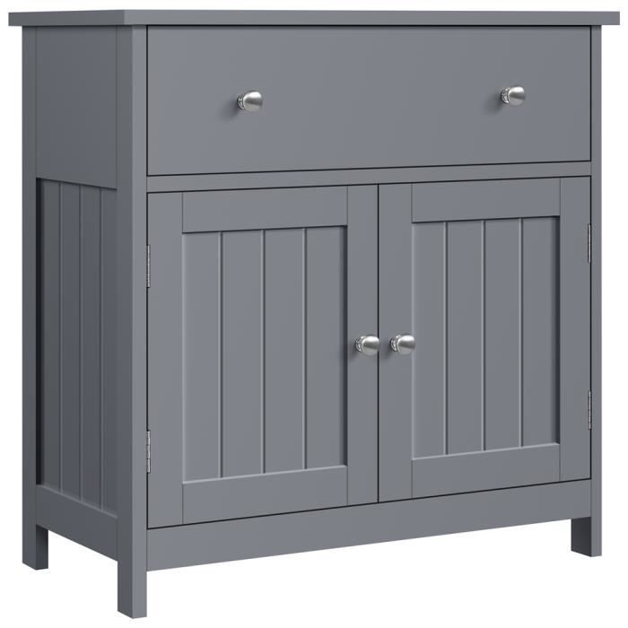 Yaheetech Armoire de Salle de Bain Meuble sous Lavabo sous Vasque avec 1 Tiroir et 2 Portes 60 × 30 × 60 cm Gris Foncé