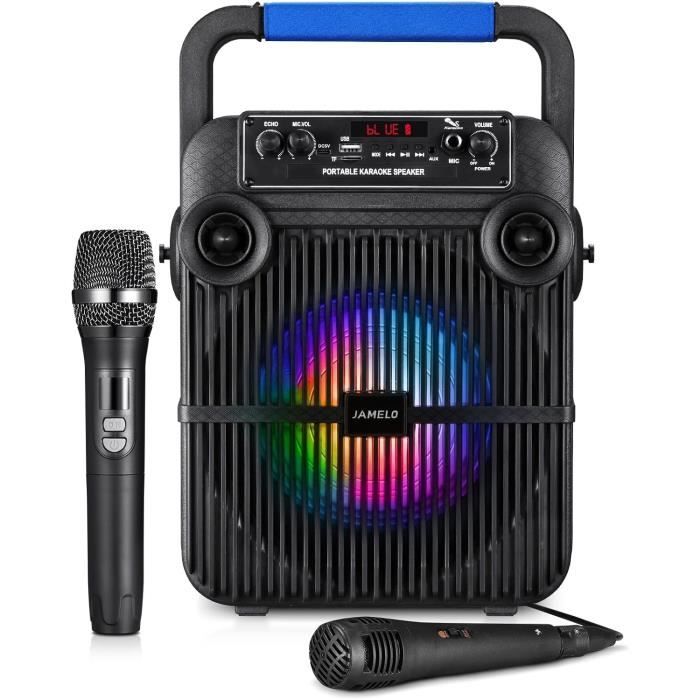 Machine à Karaoké Portable T08 Avec Micros Sans Fil - Enceinte Bluetooth - Fêtes à La Maison