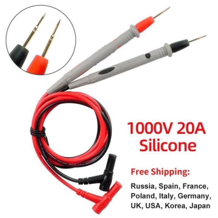 Fils De Test Multimètre - 5 Câbles Banane 4mm + 10 Pinces Crocodile 105cm - 19A/1000V - 10