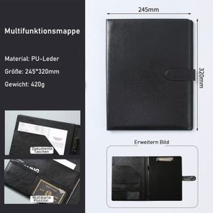 Portfolio Podazz A4 En Cuir PU - Dossier Professionnel Avec Presse-papiers - Poches Cartes, Calculatrice, Stylo - Noir