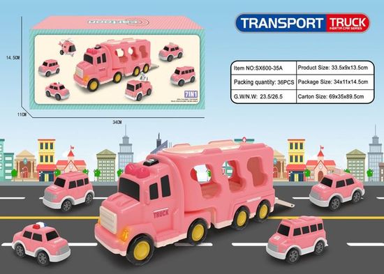 Camion Transporteur Licorne Pourbibi - 4 Voitures - Corne Lumineuse Et Musique - Cadeau Fille Garçon 2-5 Ans