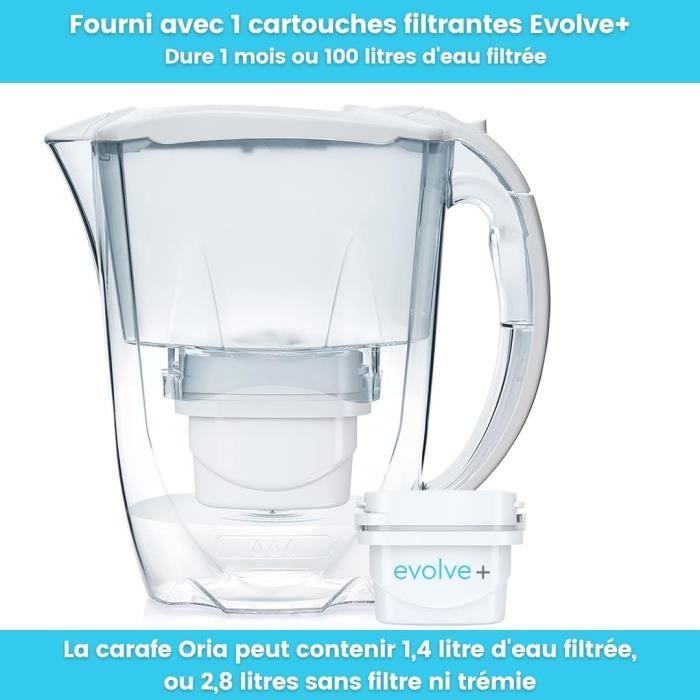 Oria Carafe Filtrante, Capacité de 2,8 litres, avec 1 Cartouche ...