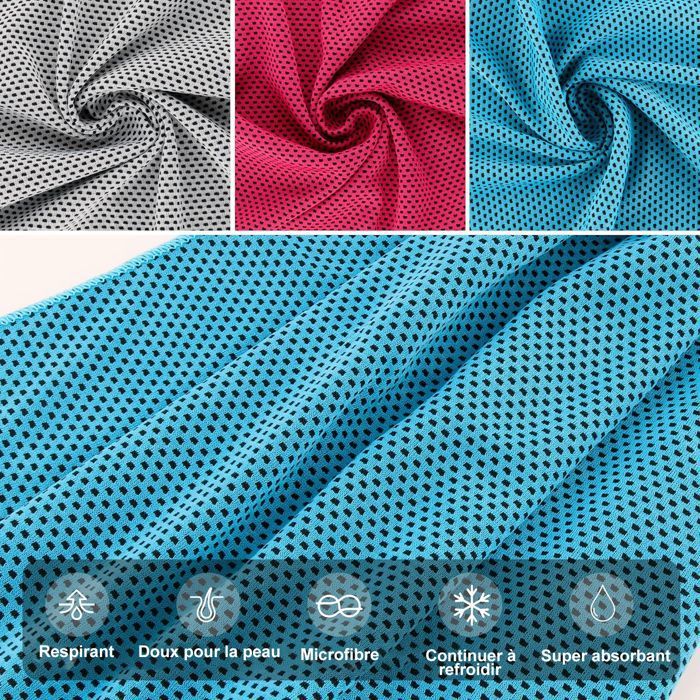 Serviette Refroidissante Microfibre – Lot De 2 – 120x30 Cm – Cou Gris – Sport, Gym