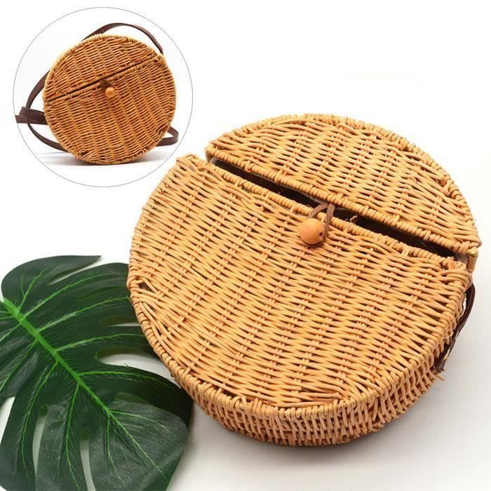 Sac de plage, sac fourre-tout en paille, sac à main tissé d'été, sac à bandoulière bohème pour femme, Noir/blanc, Grand