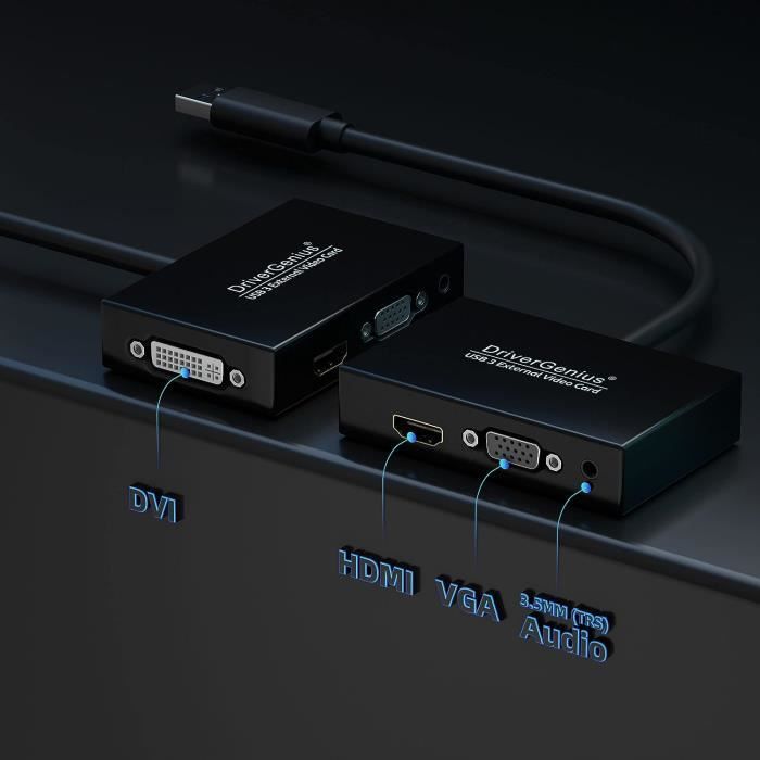 axGear Adaptateur de carte graphique externe USB 3.0 vers HDMI / DVI / VGA  avec réseau LAN 
