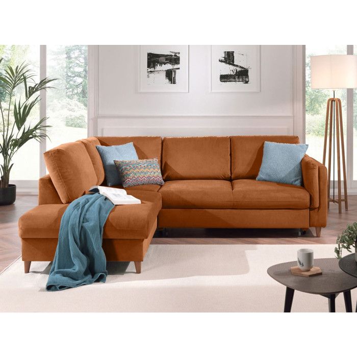 Brooke - canapé d'angle gauche - convertible - 5 places - en velours ...