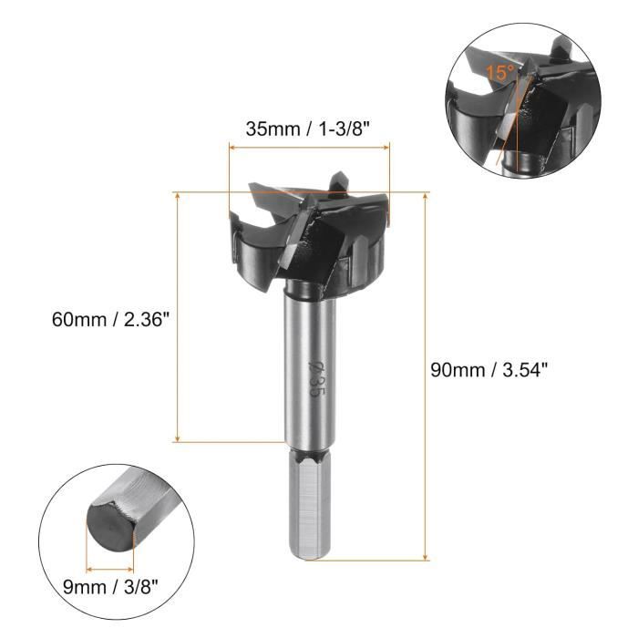 Mèche Forstner QUARKZMAN 60mm Carbure Tungstène 3 Flûtes - Perçage Précis Bois Et MDF - Tige Hex 10mm
