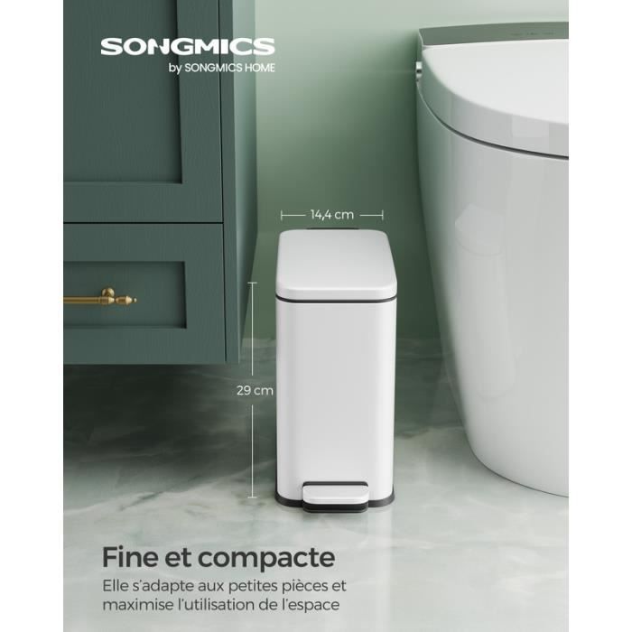 Poubelle De Salle De Bain 5L SONGMICS Avec Couvercle Pédale - Petit Modèle Acier Compact Noir