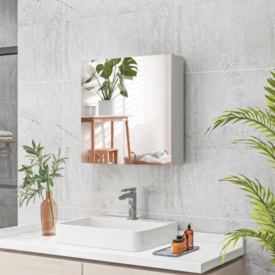 Miroir LED Avec Armoire Salle De Bain 2 En 1 - 50x15x60 Cm MDF Blanc - Éclairage LED Réglable IP44