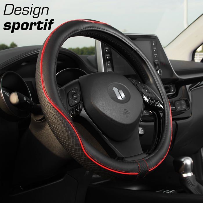 JNNJ Housse De Volant Cuir Noir/Rouge 37-38 Cm – Antidérapante, Respirante, Style Sportif Pour Voiture