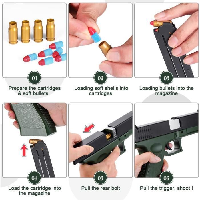 Pistolet à jouets en mousse souple - Recharge manuelle - Éjection