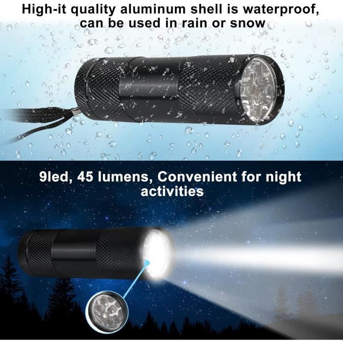 Lampe torche de poche LED Mini étanche Ultra lumineuse Camping randonnée -  Noir