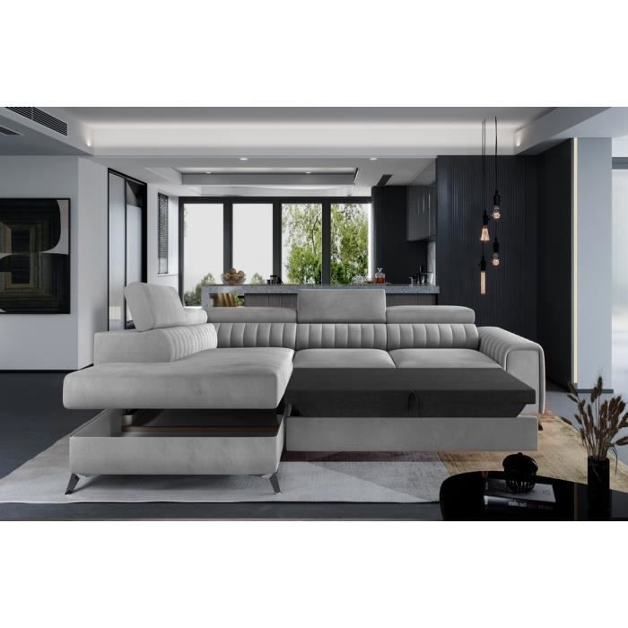 Canapé d'angle convertible - LARRY VELOURS - en tissu Luxe, 5 places ...