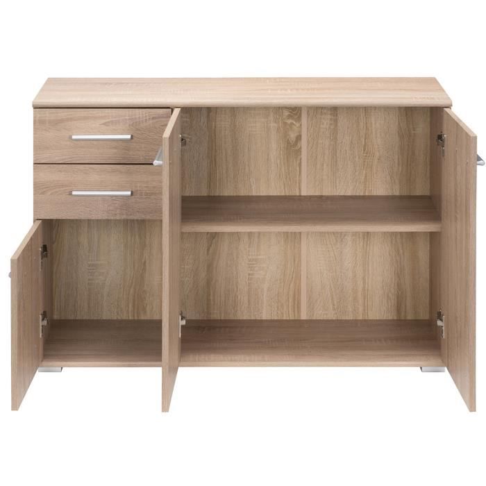 Buffet OOIILLEE 140x35x72 Cm Blanc Brillant Avec LED - Commode 3 Tiroirs, 2 Portes, étagères Réglables - Pour Salon, Chambre - 7