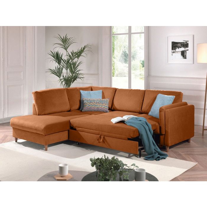 Brooke - canapé d'angle gauche - convertible - 5 places - en velours ...