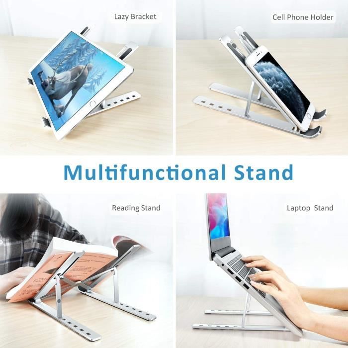 Stillcool® Support d'ordinateur portable pliable Stand Laptop antidérapant  multi-angle PR tablette iPad en alliage d'aluminium argen