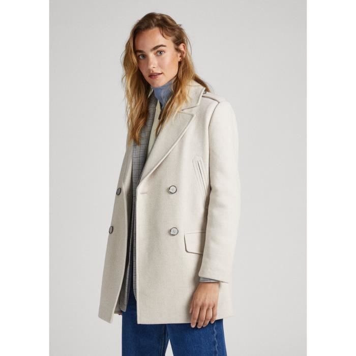 Manteau femme Pepe Jeans Melody Blanc XS Laine douce Double boutonnage Poches a rabat White Cdiscount Pret a Porter