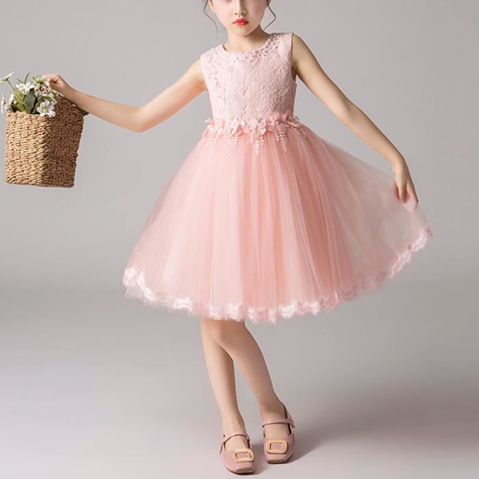 Bebe Filles Robe de Princesse 4 15 Ans Enfants Robes de Demoiselle d honneur de Mariage Tulle Robe elegante sans Manches Rose A Rose a Cdiscount Pret a Porter