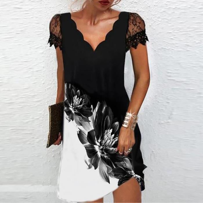 Robe - GRAY[E73373] - Mini robe de soirée en dentelle pour femmes - col ...