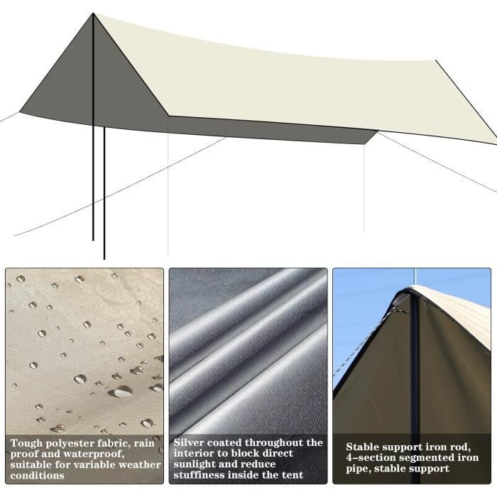 Bâche Camping Hexagonale 3.3x3.3m - Imperméable 3000mm - Ultralégère