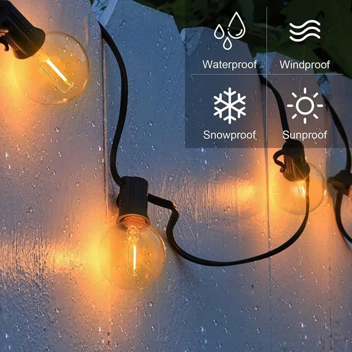 Guirlande Lumineuse Extérieure 15M LED Guinguette 25+1 Ampoules G40 Étanche  IP45 pour Jardin,Fête,Noël,Mariage - Cdiscount Maison