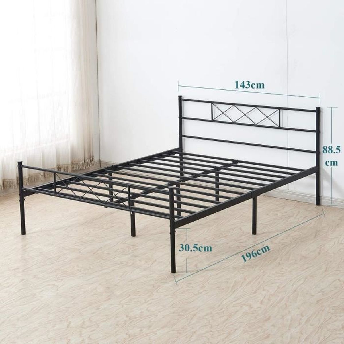 VECELO Cadre de Lit Double en M/étal Classique Structure de Lit Double 140x190 CM pour Enfants Adults Cadre de Lit en Fer Forg/é Noir-Grand Espace de Rangement sous-Lit-2 Place